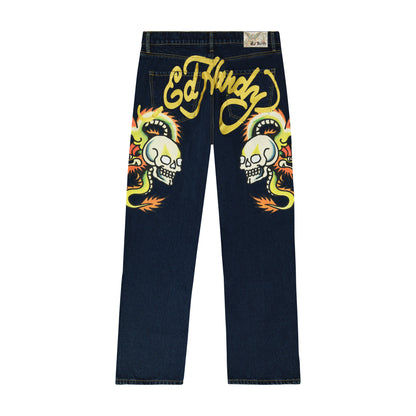 Dragon Skull Baggy Wide Leg Jean