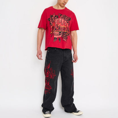 Dragons Baggy Embroidered Wide Leg Jeans