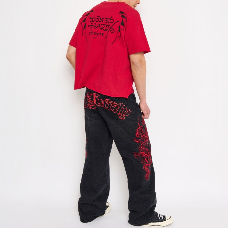 Dragons Baggy Embroidered Wide Leg Jeans