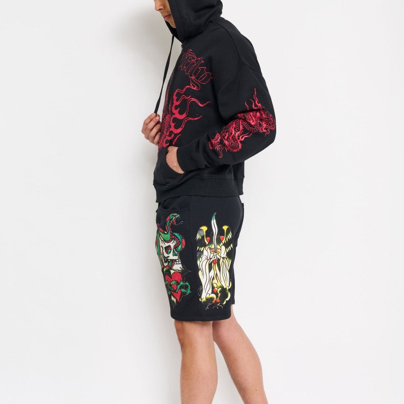 Skull Hearts Rhinestone Fleece Shorts