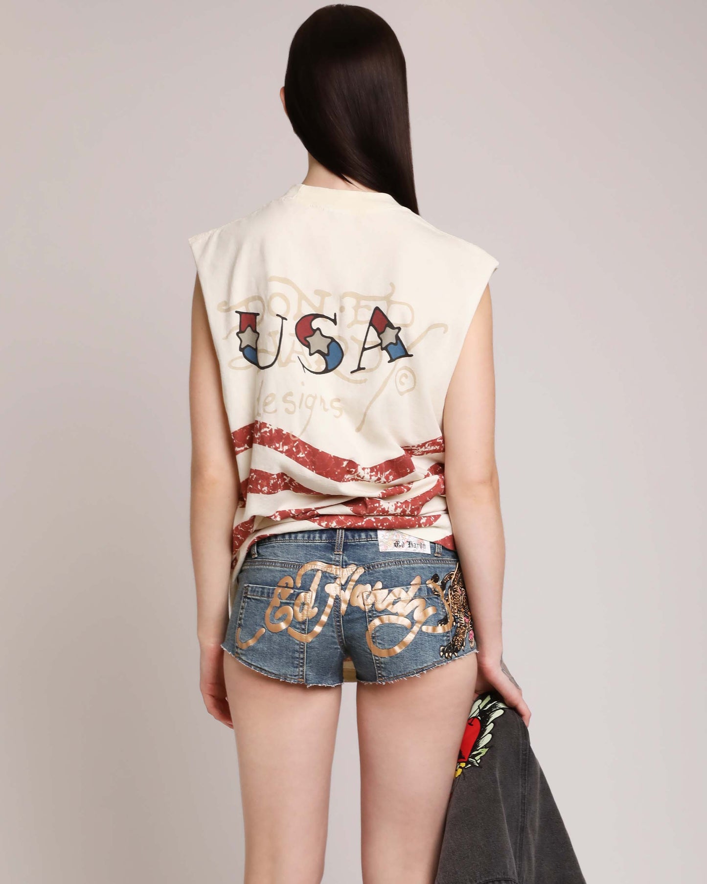Leopard Panther Studded Micro Denim Short