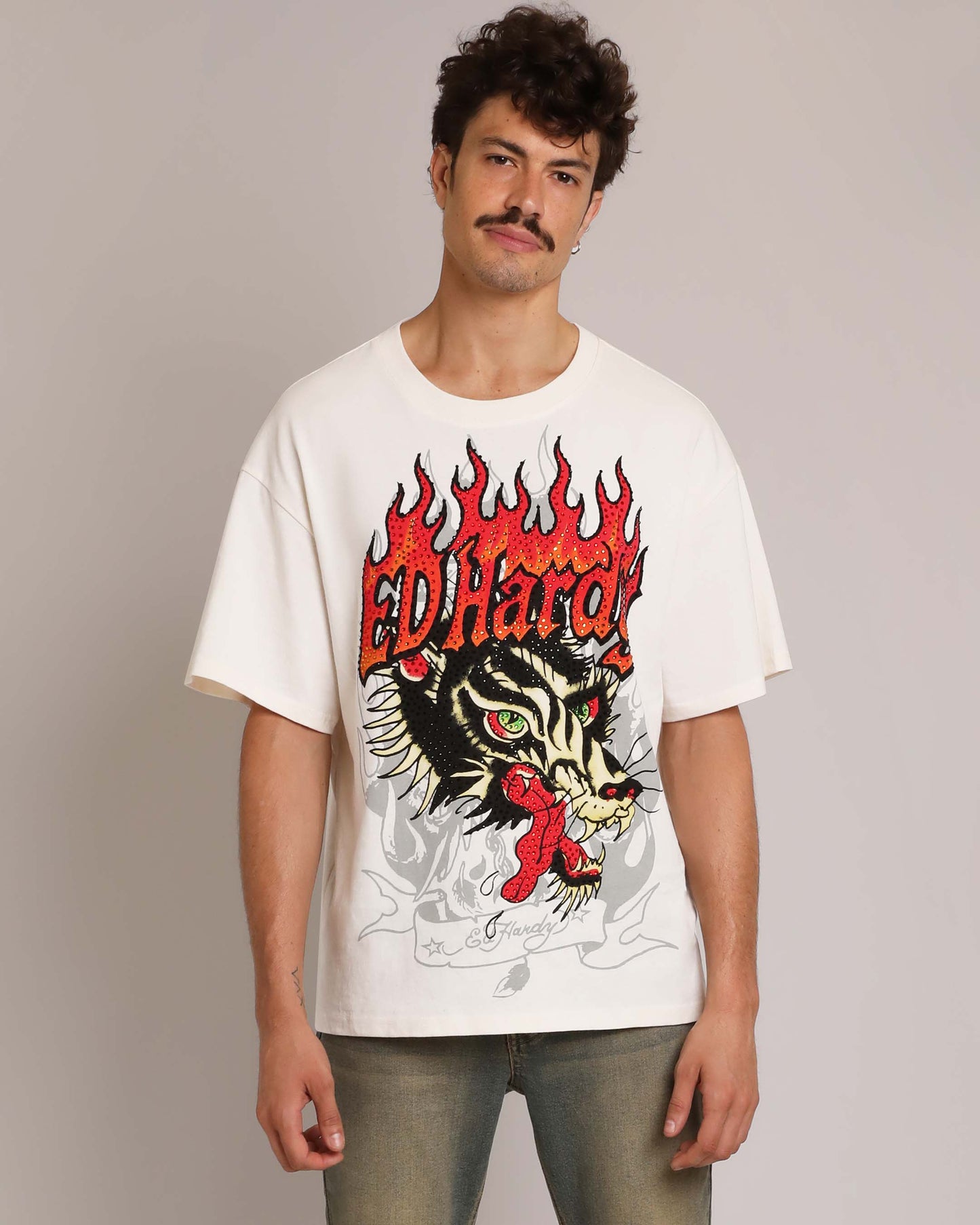 Wolf Head Rhinestone Boxy Tee